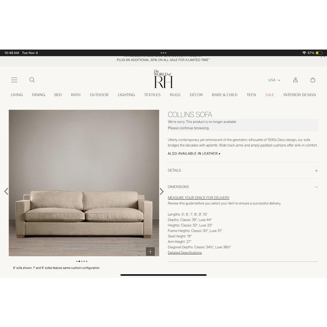 Restoration Hardware Collins Sofa & Chase Set With Nailhead Trim For Sale - Image 13 of 14