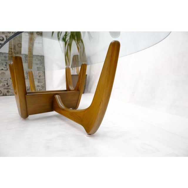 Brown Large Oval Glass Top Solid Carved Wood Coffee Table For Sale - Image 8 of 11