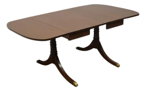 Craddock Furniture Solid Mahogany Traditional Duncan Phyfe Style 70" Drop Leaf Pedestal Dining Table W. Self Storing Leaf