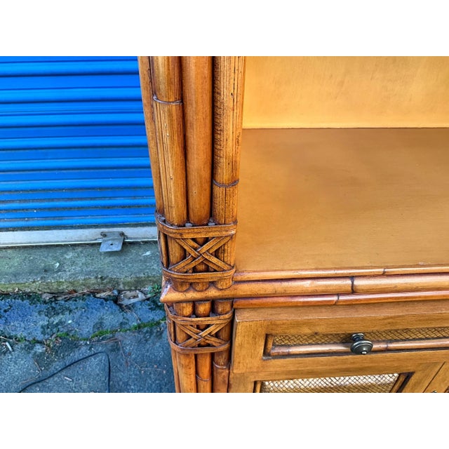 1980s 1980s Regency Coastal Style Faux Bamboo Fruitwood Bookcases / Display Cabinets - S/2, Pair For Sale - Image 5 of 11