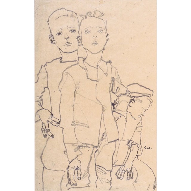 Artist:Egon Schiele Country:Austria Title:Group of three boys Medium:Lithograph – 8 Marks:Signed in plate Printed:1968 by...