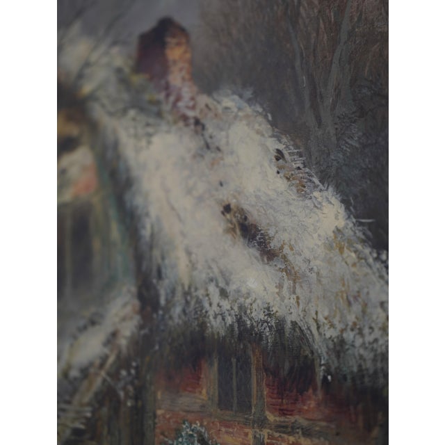 Vintage Oil Painting of House/Cottage in Winter For Sale - Image 9 of 12