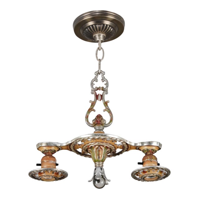 Mid 20th Century Restored Victorian Exposed Bulb Brass Chandelier For Sale