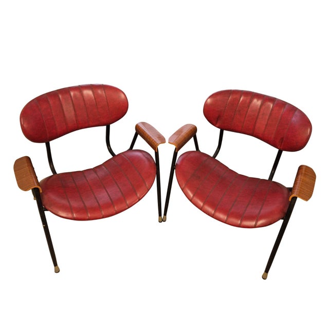 Maroon Vintage Italian Armchairs by Gastone Rinaldi for Rima, 1950s, Set of 2 For Sale - Image 8 of 17