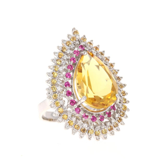 Contemporary 13.64 Carat Citrine Sapphire Diamond 14 Karat White Gold Cocktail Ring For Sale - Image 3 of 7