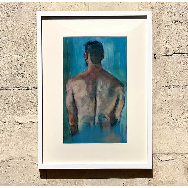 Contemporary Vintage Boho Portrait of a Man Oil Pastel on Canvas For Sale - Image 3 of 12