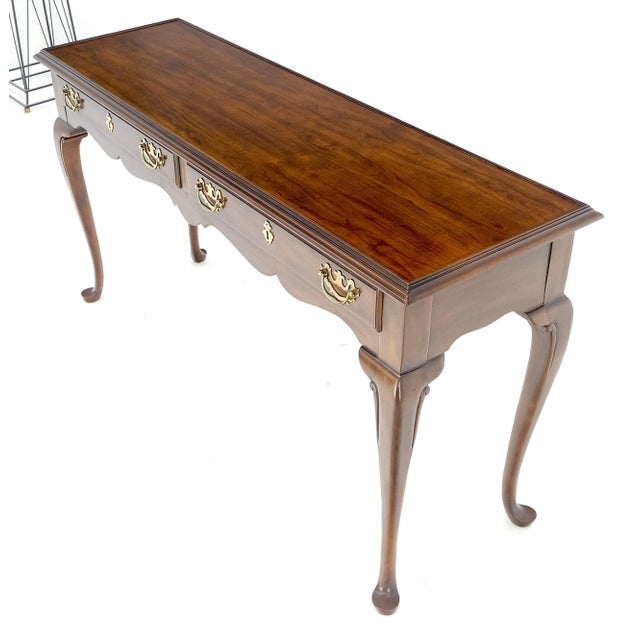 Solid Cherry Queen Ann Style Brass Drop Pulls Two Drawers Console Table For Sale - Image 11 of 12