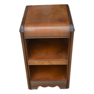 1950s Vintage Mid Century Modern / Art Deco Waterfall Wooden Nightstand W/ Open Shelves Inlay For Sale