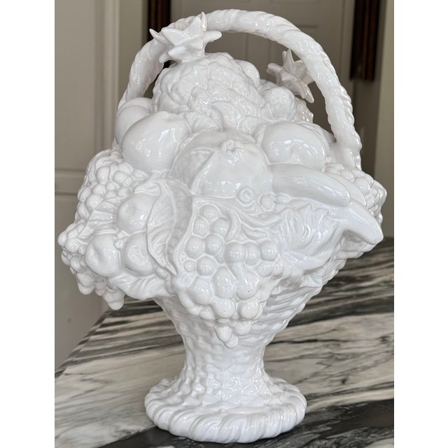 White Vintage Bordallo Pinheiro Large Scale Trompe l'Oleil Fruit Basket For Sale - Image 8 of 18