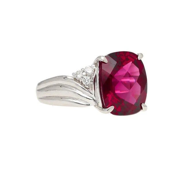 10.96 Carat Rubellite Tourmaline and Diamond Accent Platinum Ring Size 7.75 For Sale In Miami - Image 6 of 8