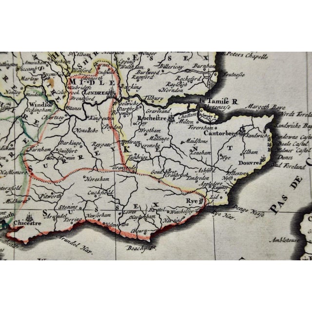 Great Britain, N. France: A Large 17th C. Hand-Colored Map by Sanson and Jaillot, 1693 For Sale - Image 9 of 12