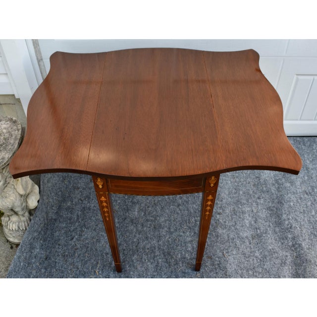 Inlaid Mahogany Pembroke Table Bench Made Federal Style Accent End Side Table For Sale - Image 14 of 16