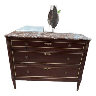 Early 20th Century French Louis XVI Style Marble-Top Secrétaire À Abattant With Hidden Desk For Sale