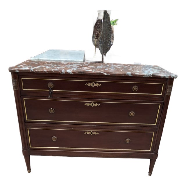 Early 20th Century French Louis XVI Style Marble-Top Secrétaire À Abattant With Hidden Desk For Sale
