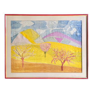 French Painting on Silk in the Style of Sally Avery