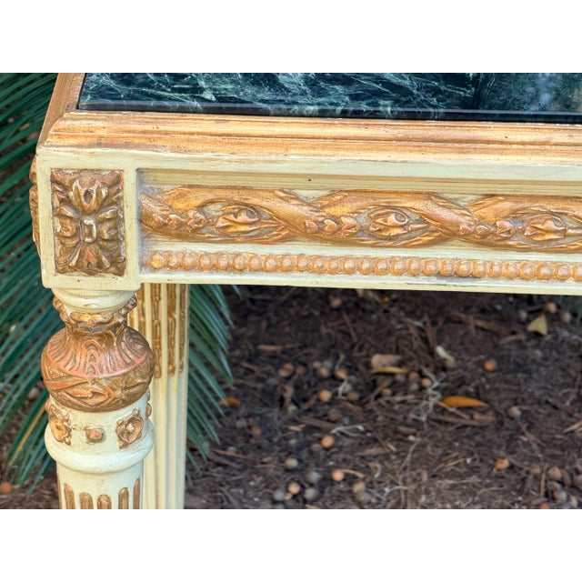 Parcel Gilt and Paint Marble Top Louis XVI Style Console Table For Sale In Savannah - Image 6 of 12