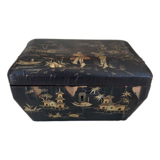 Antique Chinese Export Black Lacquered Tea Caddy For Sale