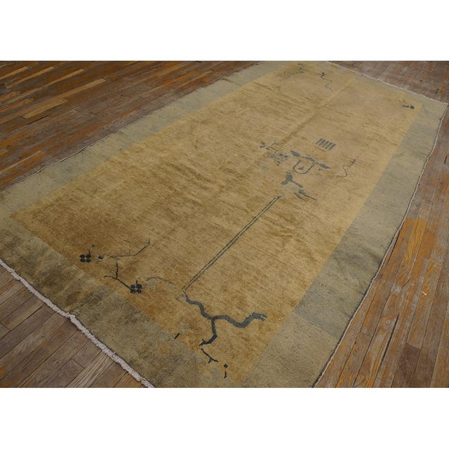 Art Deco 1920s Khaki Solid Open Field Antique Chinese Art Deco Gallery Rug 5'2" X 10'2" For Sale - Image 3 of 8