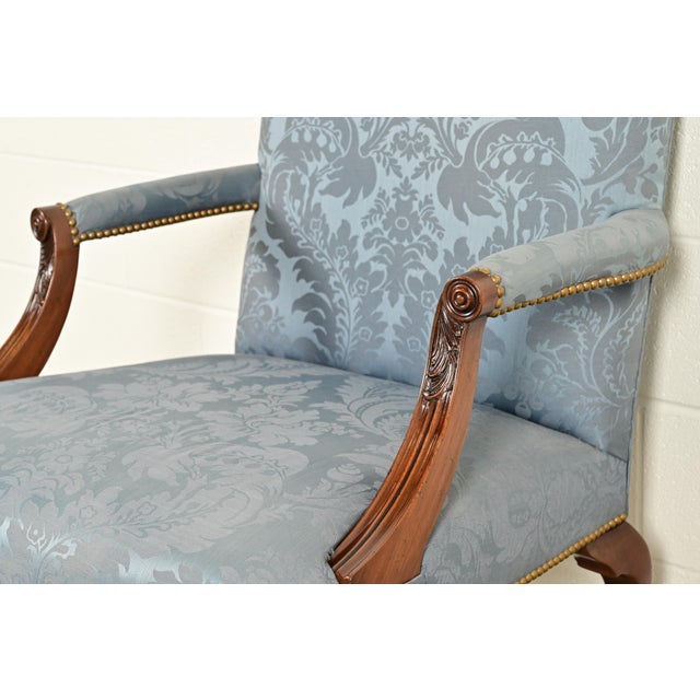 Brown Kittinger Chippendale Carved Mahogany Open Arm Library Chairs | Pair For Sale - Image 8 of 18