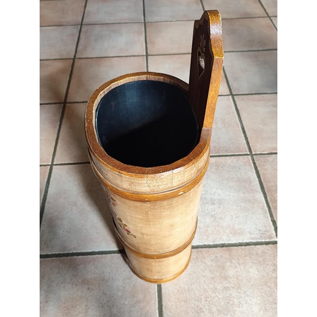 Vintage Wooden Umbrella Stand with Folk Art Painting, 1970s For Sale - Image 4 of 10