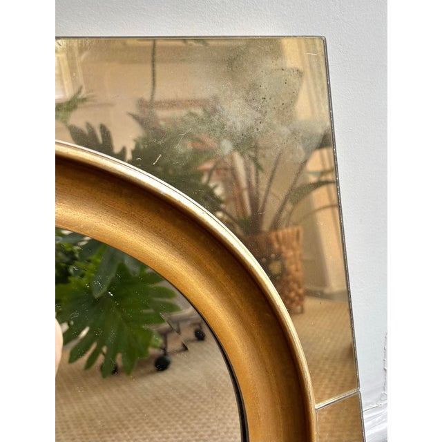 Uttermost Uttermost Round Mirror on Square Glass and Brass Frame For Sale - Image 4 of 11