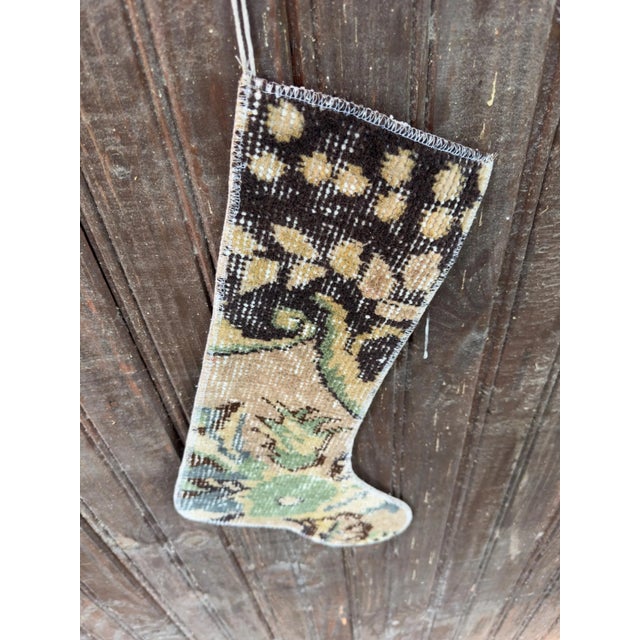 2020s Vintage Turkish Hand-Knotted Wool Rug Christmas Stocking in Rustic Brown & Sage For Sale - Image 5 of 6