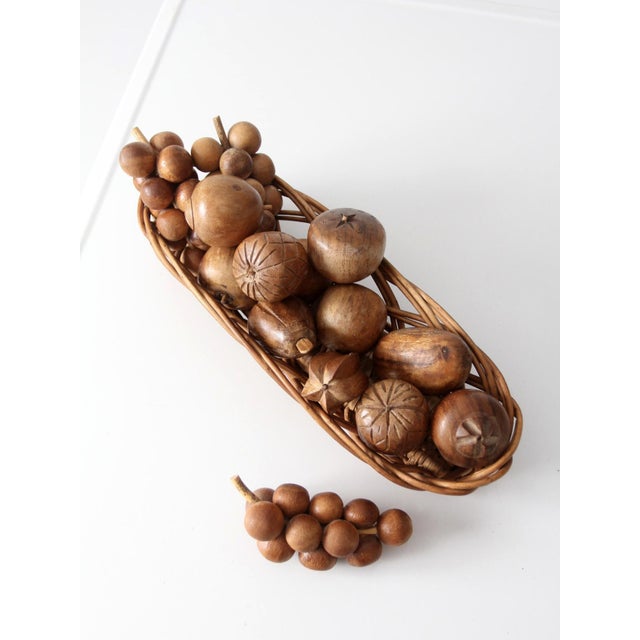 Brown Mid-Century Carved Wood Fruit Set For Sale - Image 8 of 10