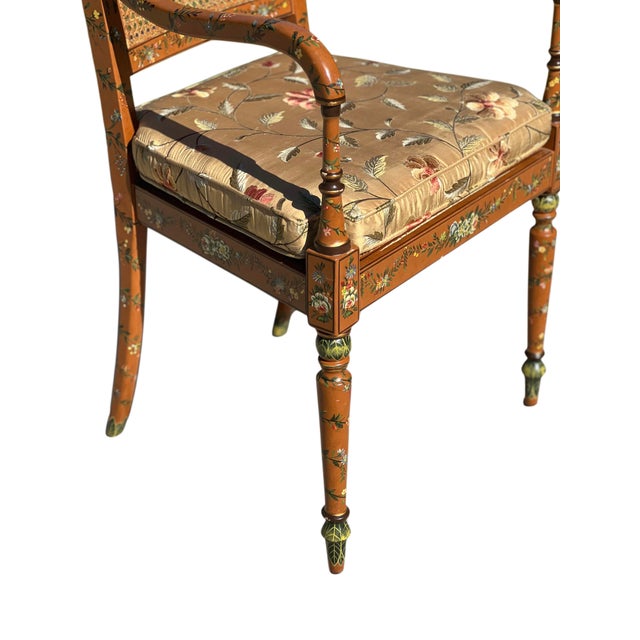 Late 20th Century Late 20th Century English Adam’s Style Painted Cane Armchair For Sale - Image 5 of 16