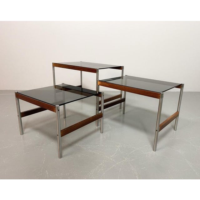 Dutch Nesting Tables in Smoked Glass Top, Wenge & Chrome from Fristho, 1960s, Set of 3 For Sale - Image 14 of 14