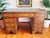 Antique Twin Pedestal Desk in Yew Wood with Leather Top, 1980s For Sale - Image 6 of 18
