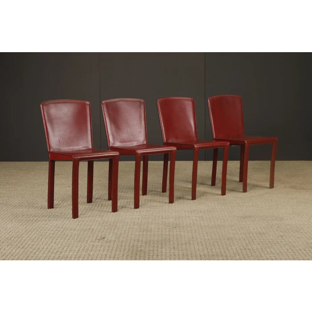 1980s Set of 4 Zanotta Burgundy Leather Dining Chairs, Italy, 1980s, Signed For Sale - Image 5 of 15
