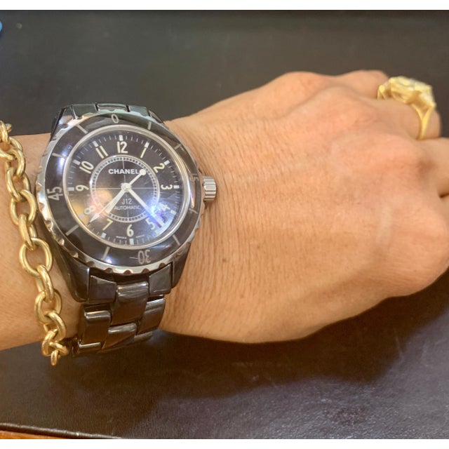Metal Chanel J12 Black Ceramic Automatic Midsize Unisex Watch Black Ceramic Face For Sale - Image 7 of 8