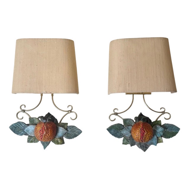 Italian Terracotta Pomegranate Wall Sconces, 1970s, Set of 2 For Sale