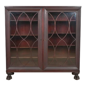 George C. Flint Co. Antique American Empire Carved Mahogany Double Bookcase With Lion's Paw Feet, Circa 1890s