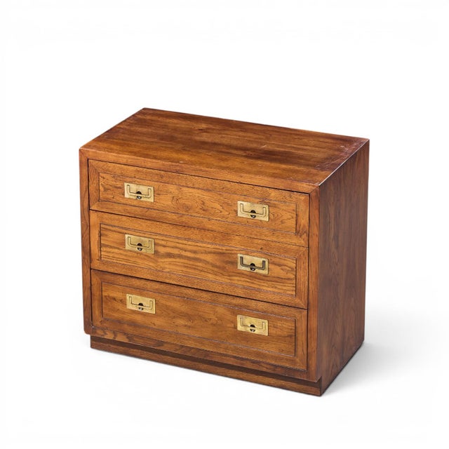 Henredon Scene One Mid Century Oak and Brass Campaign Dresser Chests of Drawers - Pair For Sale - Image 11 of 12
