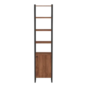 Drake 73" Narrow Walnut Bookcase with Storage, Medium Brown
