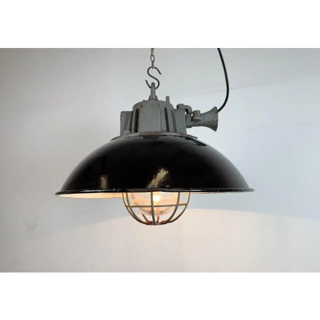 Black Enamel and Cast Iron Industrial Cage Pendant Light from Elektrosvit, 1960s For Sale - Image 16 of 18