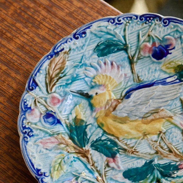 Antique Bird Plate in Wasmüel Majolica, 1880 For Sale - Image 3 of 9