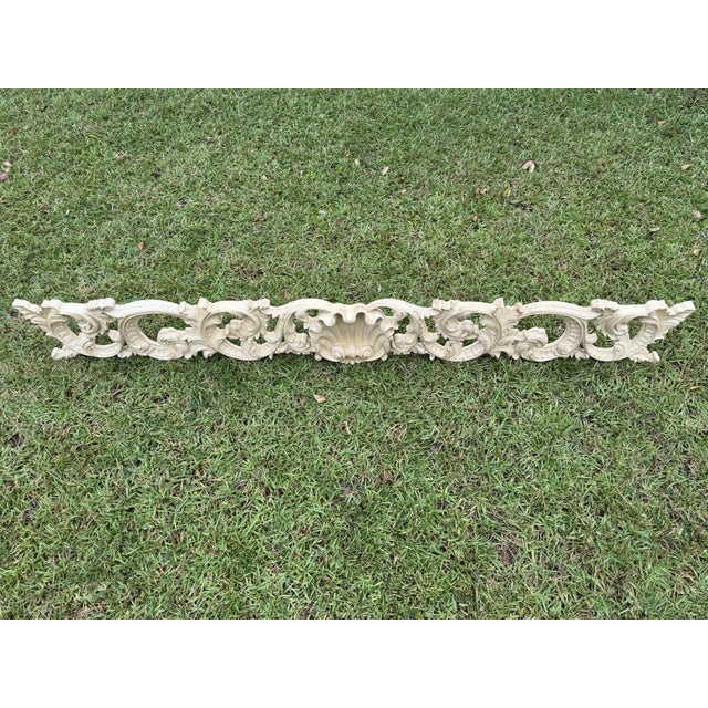 1970s Vintage 64 Inch Baroque Overdoor Wall Pediment Large Shell Scroll Frieze Header For Sale - Image 6 of 17