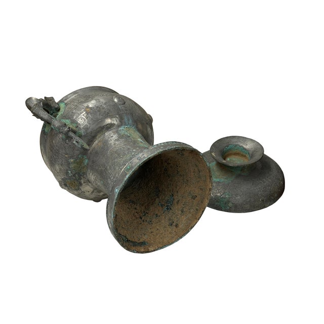 Vintage Look Gray Green Ancient Ding Shape Vessel Holder Display Art For Sale - Image 11 of 18
