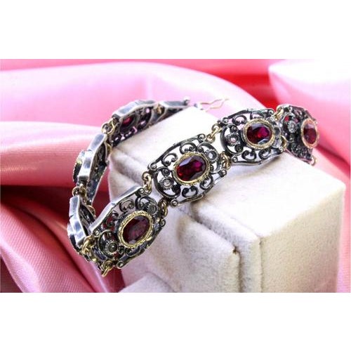 Gold Gold and Silver Bracelet with Diamond Chips For Sale - Image 8 of 12