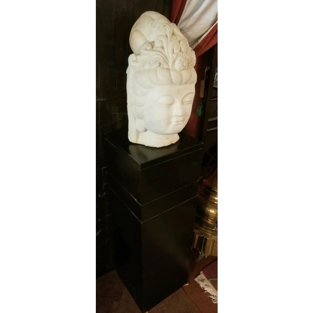 Antique Chinese Female Marble Bust with Black Wooden Pedestal For Sale - Image 11 of 12