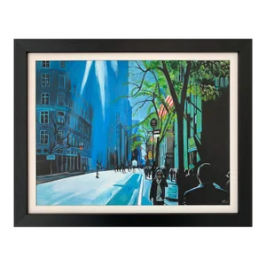 Painting of Blue Sky in New York City Sun by British Contemporary Urban Landscape Artist, 2014