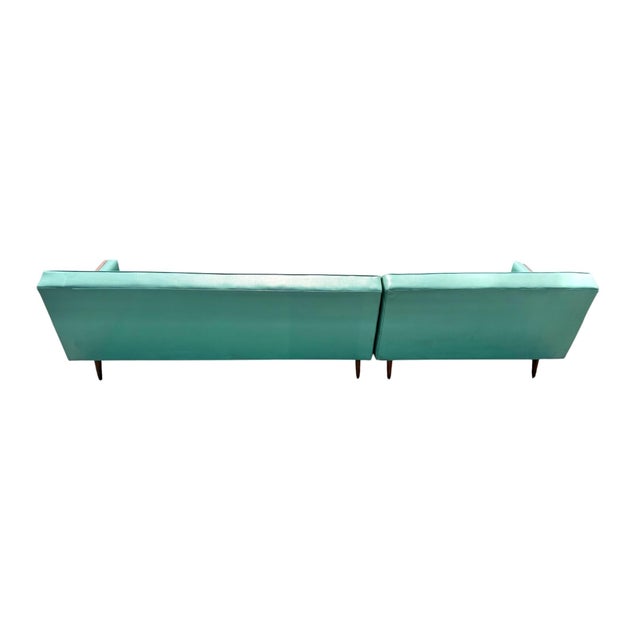 Turquoise Mid-Century Modern Turquoise & Walnut 2-Piece Sectional Sofa For Sale - Image 8 of 8