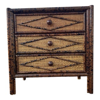 Mid 20th Century Vintage Boho Bloomingdale’s Tortoise Bamboo 3 Drawer Nightstand For Sale
