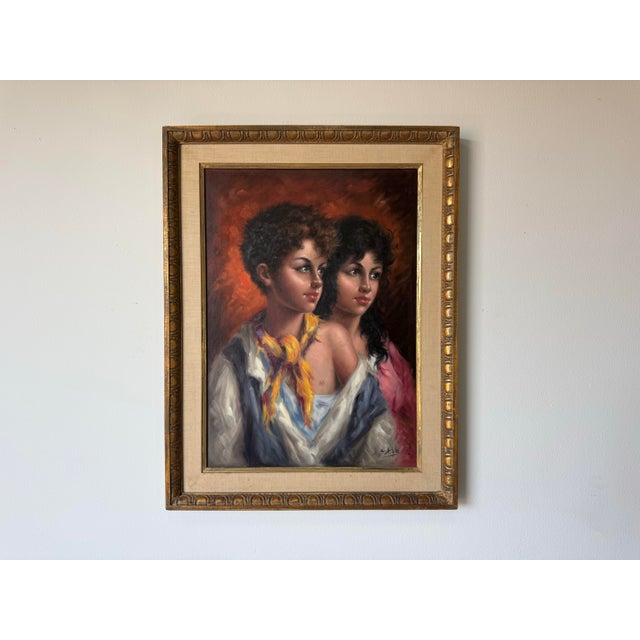 Figurative 1960’s Vintage S. Hittle Girl and Boy Figurative Portrait Oil on Canvas Painting Framed For Sale - Image 3 of 12