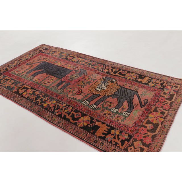 Rug & Kilim Vintage Turkish Twin Lion Pictorial Rug With Colorful Tribal Motifs - Rug & Kilim For Sale - Image 4 of 10
