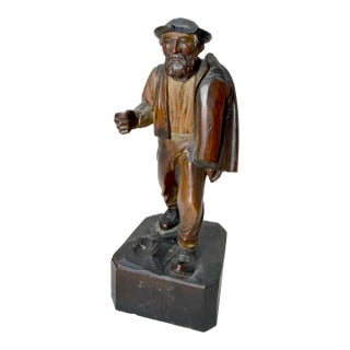 Finely Carved Antique 19th Century German Man Hobo Bum Wood Sculpture Statue For Sale