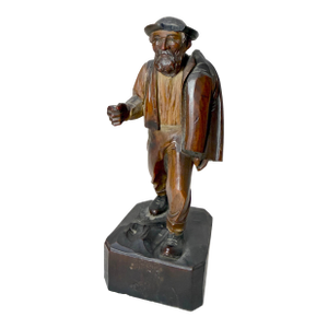 Finely Carved Antique 19th Century German Man Hobo Bum Wood Sculpture Statue