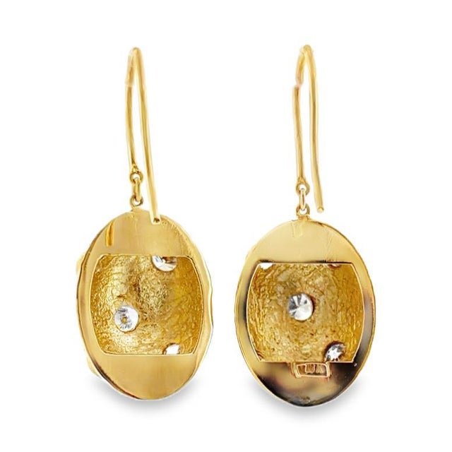Contemporary 18k Hammered Finish Yellow Gold Diamond Dangle Earrings, Pair For Sale - Image 3 of 5
